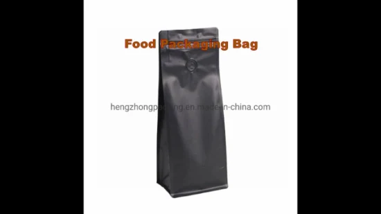 Sac d'emballage alimentaire en grains de café en papier kraft noir à fermeture éclair à fond plat imprimé personnalisé biodégradable