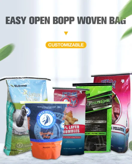 sacs d'alimentation d'emballage tissés par pp stratifiés par sacs de l'alimentation des animaux 20kg pp